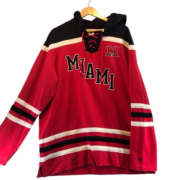 Champion oversized 3XL Miami jersey Red and Black hoodie - Picture 2 of 7